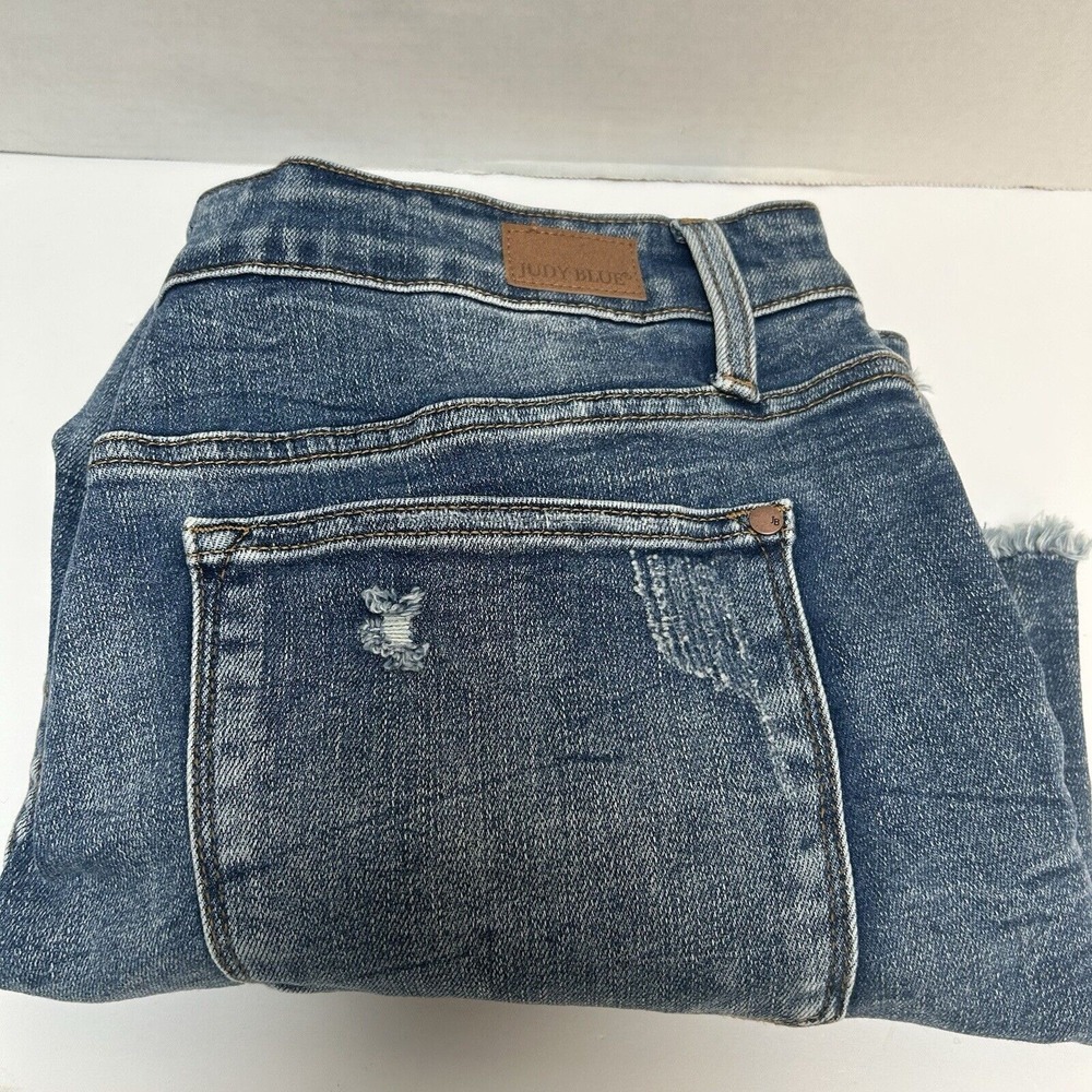 Judy Blue Hi-Rise Distressed Denim Jean Shorts Size 3XL Style #150040 Frayed Hem
